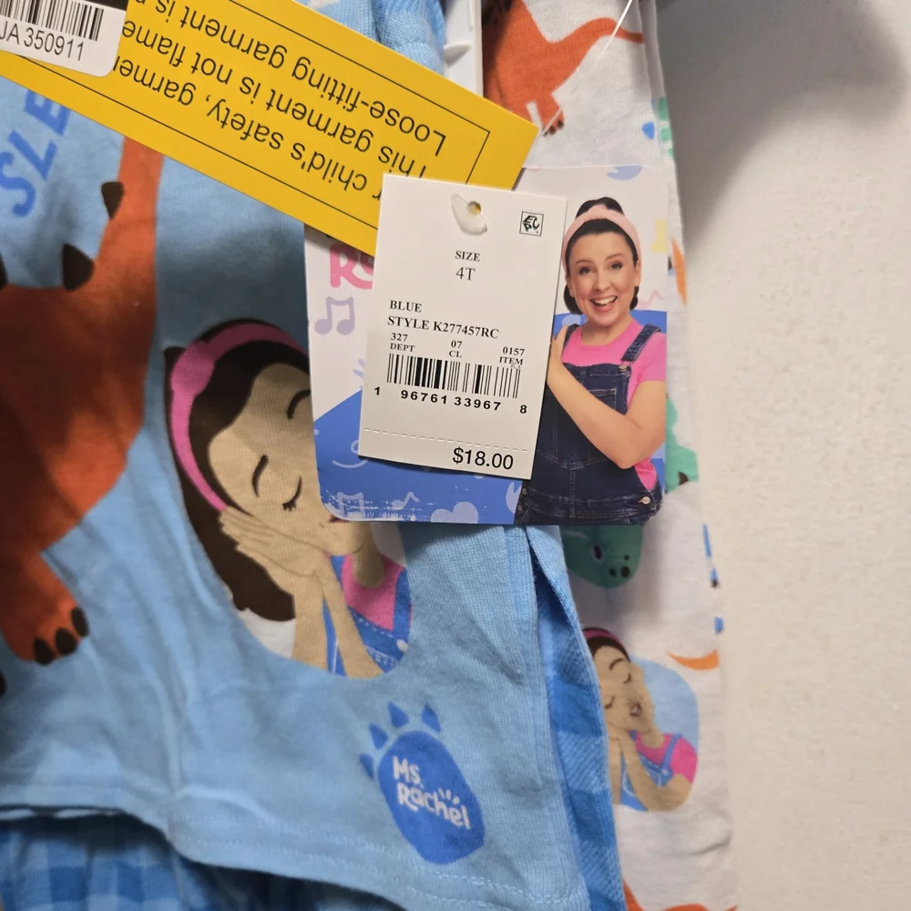 4T Sleepy-Saurus Kids Pajamas Set - Blue and Orange Ms. Rachel